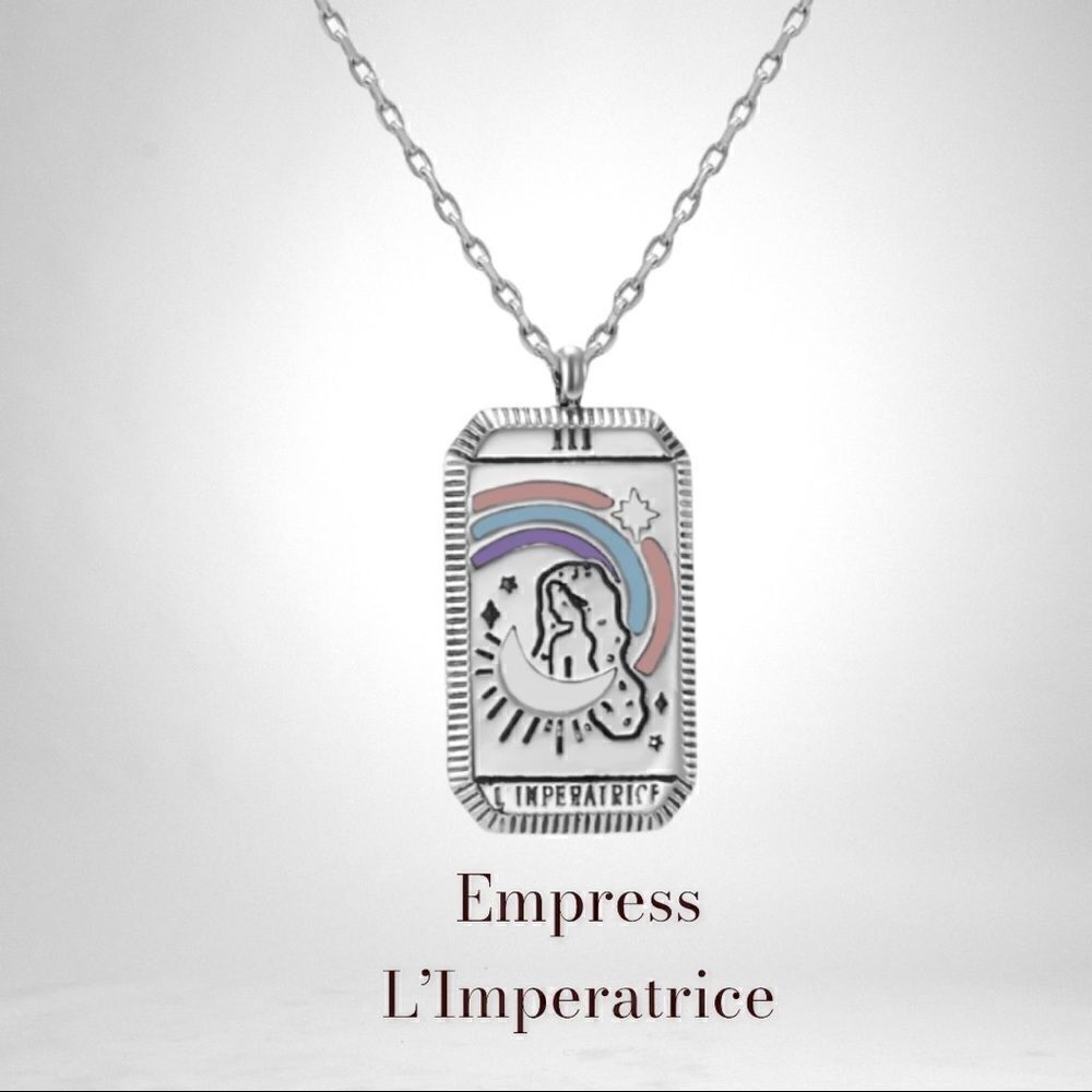 Empress Silver Tarot Card Non Tarnish Enamel and Stainless Steel Boho Necklace